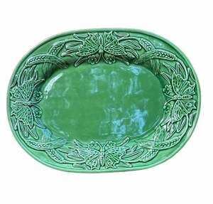 Bordallo Pinheiro Papillon Butterfly Wheat Oval Platter Green Majolica